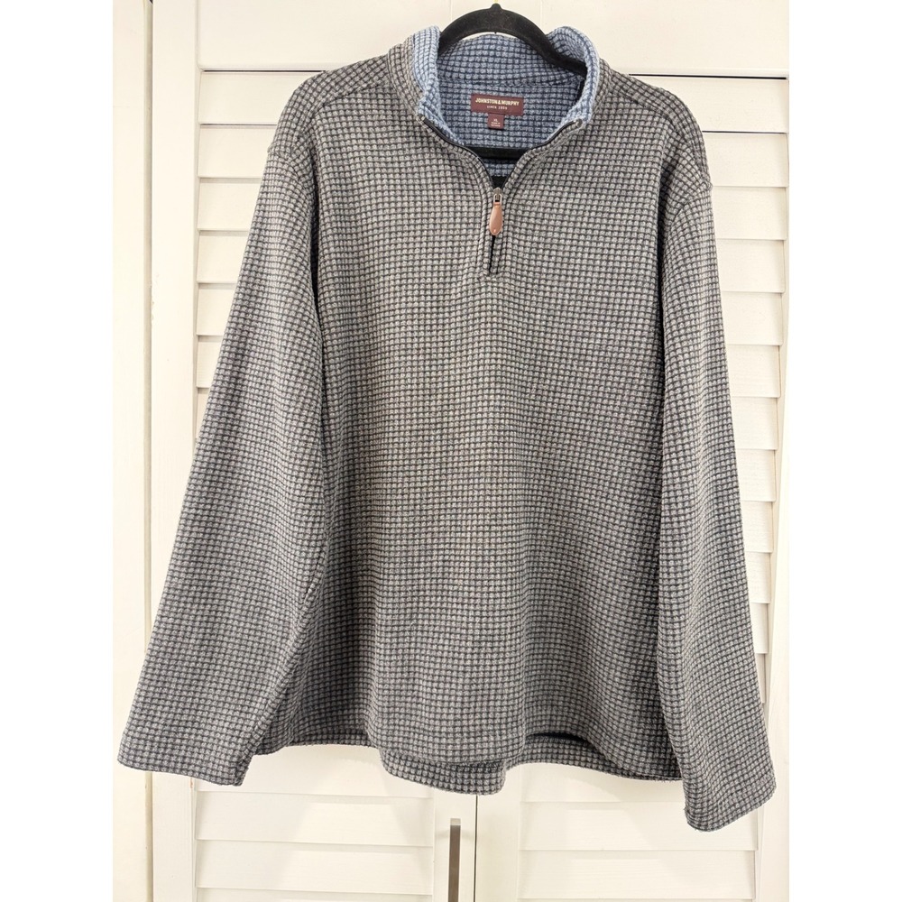 Johnston & Murphy Mens XL Grey Waffle Knit Quarter Zip Pullover Sweater Textured